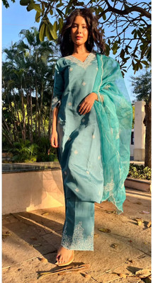 TRAHIMAM Embroidered Kurta, Trouser/Pant & Dupatta Set