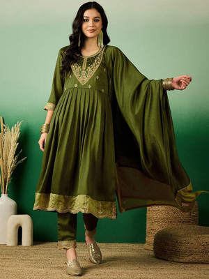 Sangria Embroidered Anarkali Kurta, Bottom & Dupatta Set
