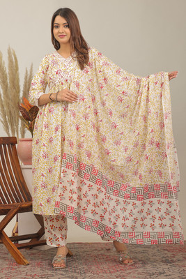 Trendjio Printed, Embroidered Kurta, Palazzo & Dupatta Set