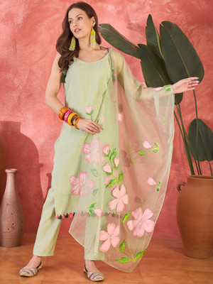 Sangria Floral Print Kurta, Trouser/Pant & Dupatta Set