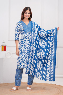 BT JAI Printed Kurta, Palazzo & Dupatta Set