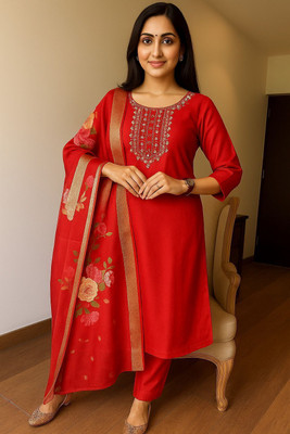 SEE CRAFT Embroidered Kurta, Trouser/Pant & Dupatta Set