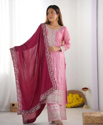 TILKI Embroidered Kurta, Palazzo & Dupatta Set