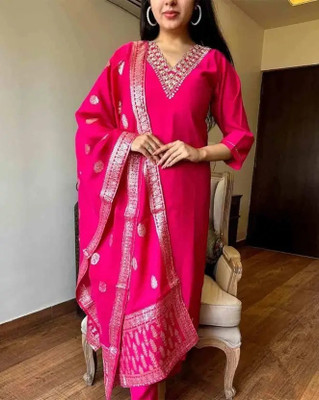 hiba fashion Embroidered Anarkali Kurta, Bottom & Dupatta Set