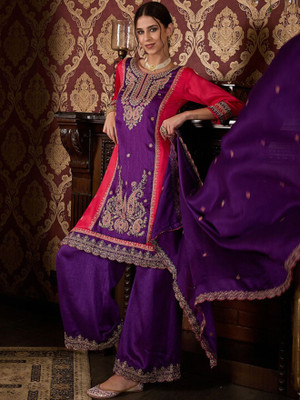 Sri Balaji Collections Embroidered Kurta, Palazzo & Dupatta Set