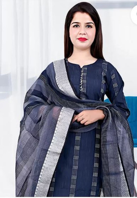Zainab Attire Women Striped A-line Kurta(Dark Blue)