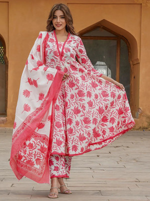 Kaswya Floral Print Kurta, Churidar & Dupatta Set