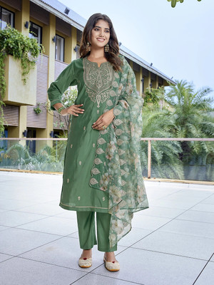 Tasrika Embroidered Kurta, Trouser/Pant & Dupatta Set