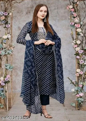 RAS RANI Striped Kurta, Salwar & Dupatta Set