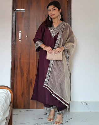 Tasrika Embellished, Embroidered Kurta, Salwar & Dupatta Set