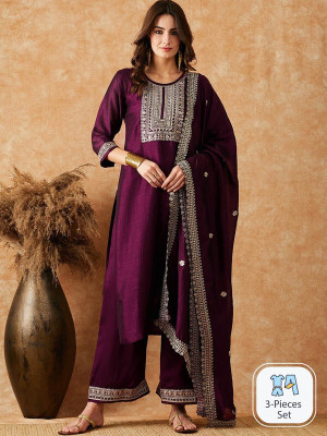 Nautiful Embroidered Kurta, Palazzo & Dupatta Set