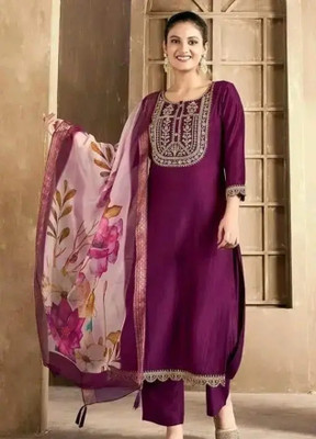 kanjivarni Embroidered Kurta, Trouser/Pant & Dupatta Set