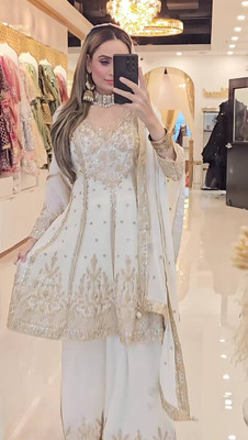 Mahi Fashion Embroidered Kurta, Palazzo & Dupatta Set