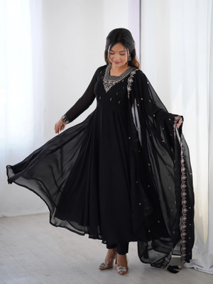 SAJAVAT ETHENIC WEAR Embroidered Anarkali Kurta, Bottom & Dupatta Set