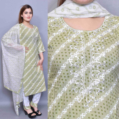 KURTIGHAR Printed, Embroidered Kurta, Trouser/Pant & Dupatta Set