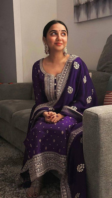 Trendzly Embroidered Kurta, Palazzo & Dupatta Set