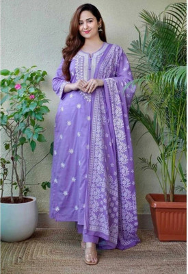 Claria Creation Embroidered Kurta, Trouser/Pant & Dupatta Set