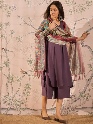 InWeave Solid Kurta, Palazzo & Dupatta Set
