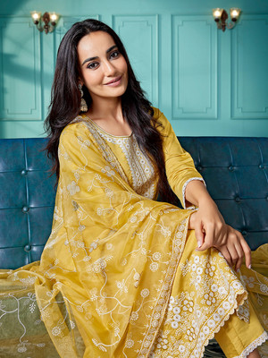 Royal Export Embroidered Kurta, Trouser/Pant & Dupatta Set