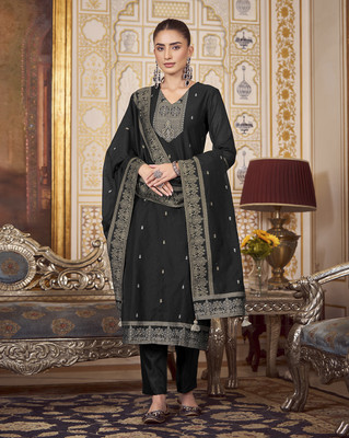 Fourleaf Self Design Kurta, Trouser/Pant & Dupatta Set