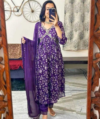 AF ASHA FABRICS Floral Print Kurta, Trouser/Pant & Dupatta Set