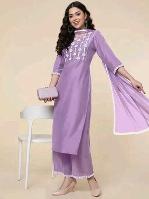 A One Collection Embroidered Kurta, Palazzo & Dupatta Set