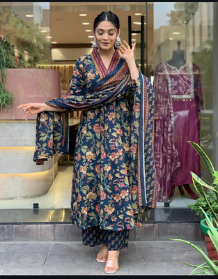 SHREE KSHETRAPAL CREATION Floral Print Anarkali Kurta, Bottom & Dupatta Set