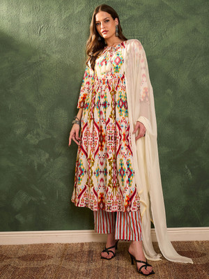 Shae By SASSAFRAS Printed Kurta, Trouser/Pant & Dupatta Set