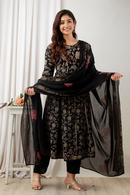 Parvej Enterprises Floral Print, Printed Anarkali Kurta, Bottom & Dupatta Set