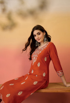 Sangria Embroidered Kurta, Trouser/Pant & Dupatta Set