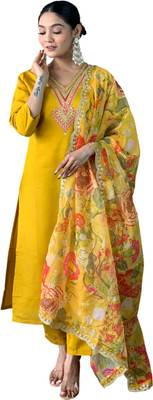 Dokhona Embroidered Kurta, Palazzo & Dupatta Set