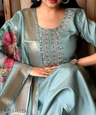 AALO FASHIONS Embroidered Anarkali Kurta, Bottom & Dupatta Set