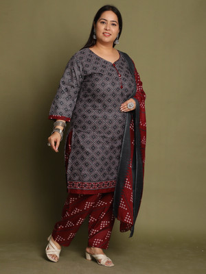 VihaanExim Geometric Print Kurta, Patiala & Dupatta Set