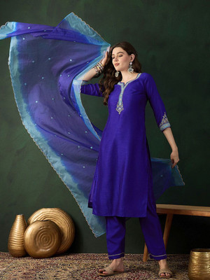 Sangria Embroidered Kurta, Trouser/Pant & Dupatta Set