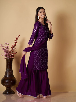 advance enterprise Women Ethnic Top Palazzo Dupatta Set