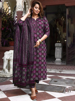 Cute Fellow Printed Kurta, Trouser/Pant & Dupatta Set