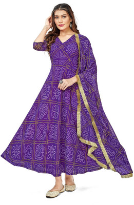 Aether Printed Anarkali Kurta, Bottom & Dupatta Set