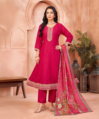 Aarya Fashion Embroidered Anarkali Kurta, Bottom & Dupatta Set