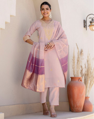 Skylee Embroidered, Embellished Kurta, Trouser/Pant & Dupatta Set
