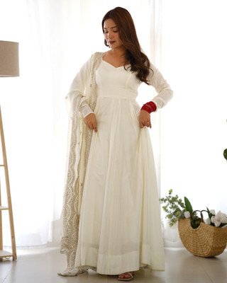 HOUSE OF COMMON Embroidered Anarkali Kurta, Bottom & Dupatta Set
