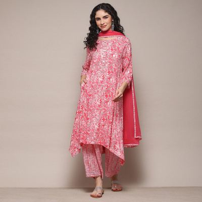 BIBA Printed Kurta, Palazzo & Dupatta Set
