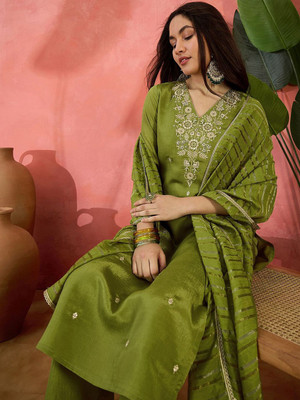 Sangria Embroidered Kurta, Trouser/Pant & Dupatta Set