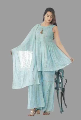 JAI STYLE Printed Kurta, Sharara & Dupatta Set