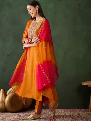 Sangria Embroidered Kurta, Trouser/Pant & Dupatta Set