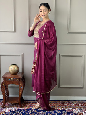 GlimmerGown Embroidered Kurta, Salwar & Dupatta Set