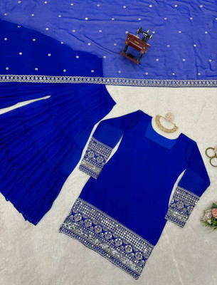 jabak creation Embroidered Kurta, Sharara & Dupatta Set