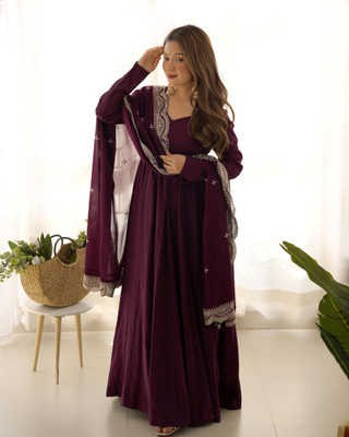 SAJAVAT ETHENIC WEAR Embroidered, Solid Anarkali Kurta, Bottom & Dupatta Set