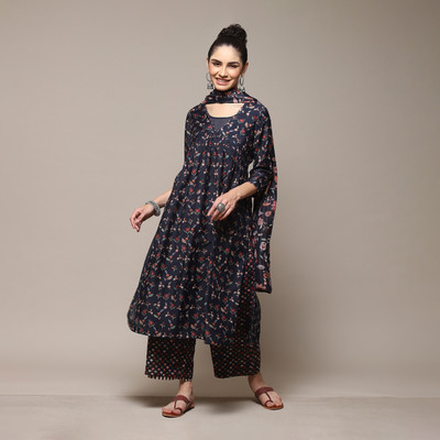 BIBA Printed Kurta, Palazzo & Dupatta Set