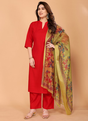 Mingora Solid, Printed Kurta, Dhoti Pant & Dupatta Set