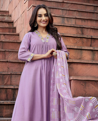 Tasrika Embroidered Anarkali Kurta, Bottom & Dupatta Set